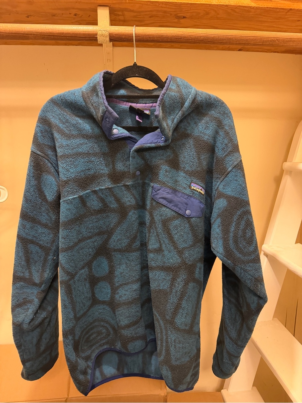 Patagonia Teal & Navy Patterned Synchilla Snap-T Jacket